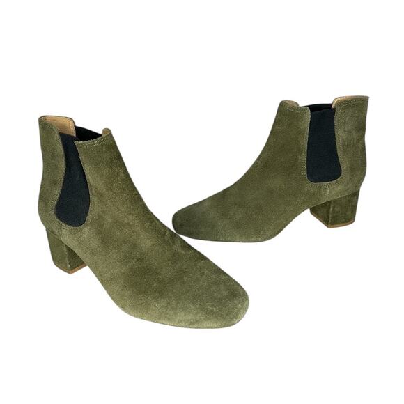 Madewell Chelsea Olive Green Suede Ankle Fall Booties Boots Block Heel Size 9.5 - Picture 3 of 11